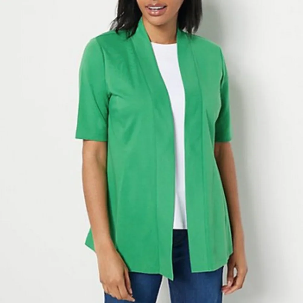 Isaac Mizrahi Live! Essentials Pima Cotton Open Front Cardigan, Green, Size 2X - Picture 1 of 3